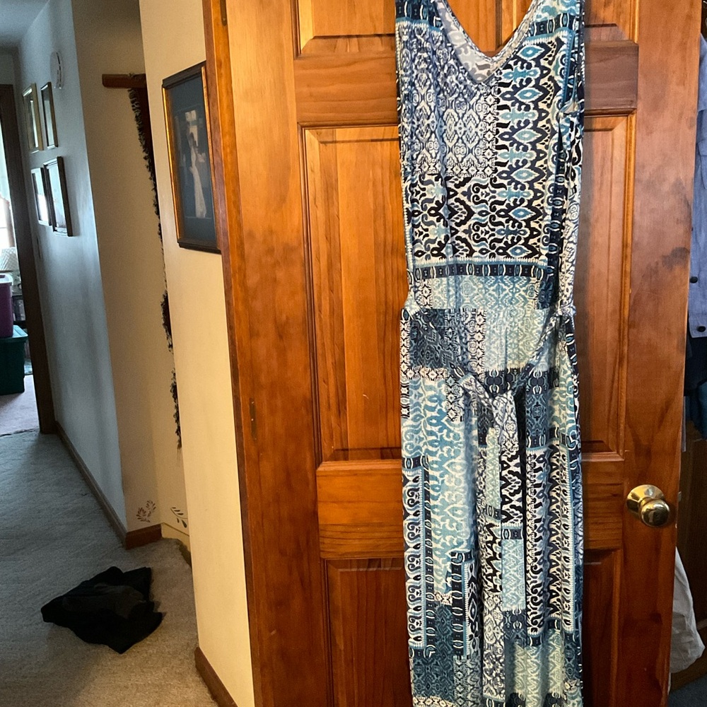 Blue Patterned Maxi jumpsuit.  Never worn!